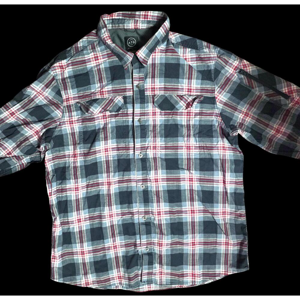 Men's XL Blue/Red Wrangler "All Terrain Gear" Button Up Long Sleeve Shirt